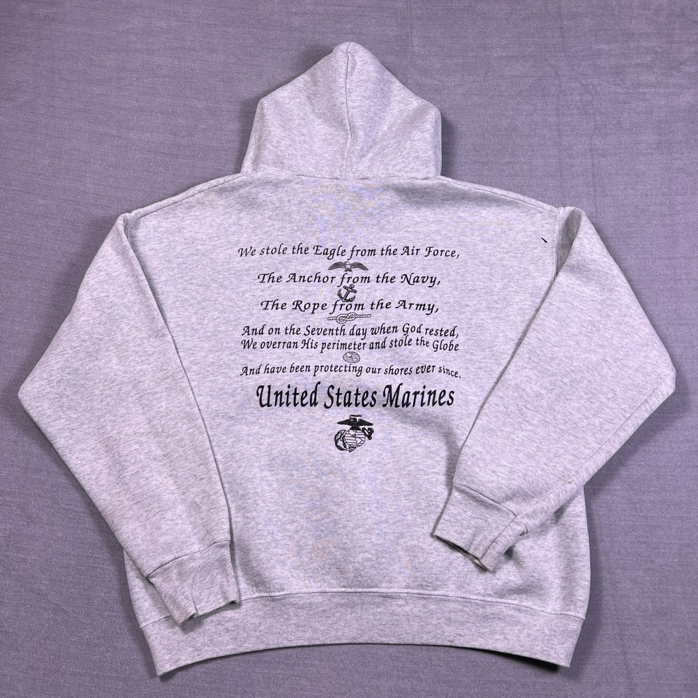 Fruit of the Loom US Marines USMC Graphic Hoodie Mens XL Gray